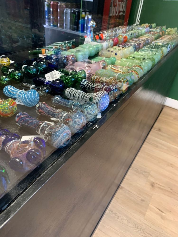 Glass pipes in the display case